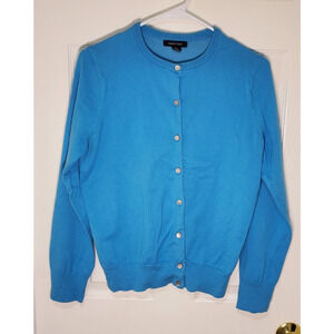 Lands’ End Kids Cardigan Sweater Girls Small 6‑8 Blue Button Front Cotton Nylon